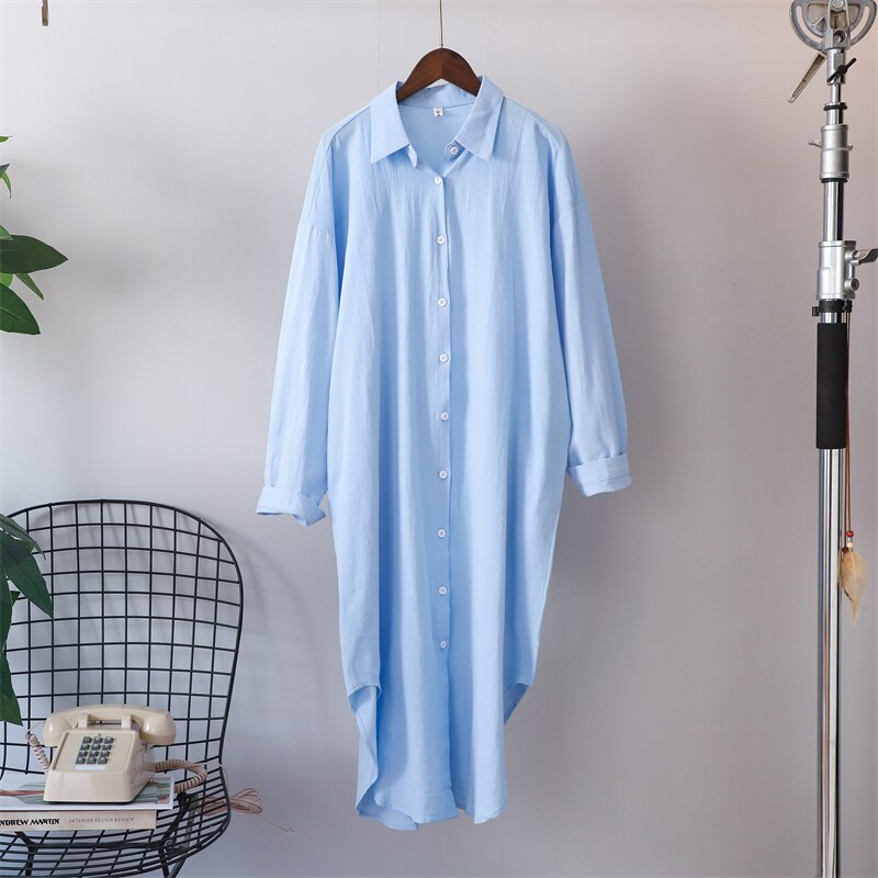 Cotton Oversized Big Shirt (finns i fler färger) - Sky Blue S - - Trenday