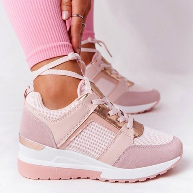 Sneakers med snörning - Wedge Sportskor Vulkaniserade skor - Rosa - - Trenday