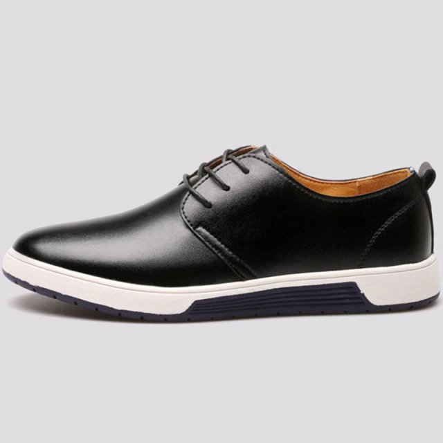 Mäns äkta läder Casual Oxford skor - Svart - - Trenday