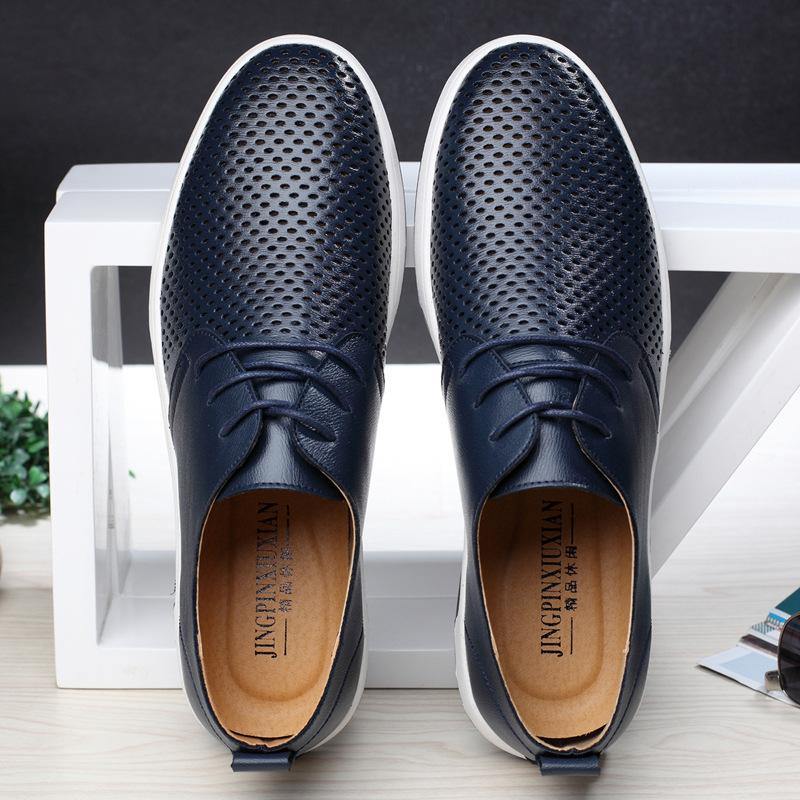 Mäns äkta läder Casual Oxford skor - Blått nät - - Trenday