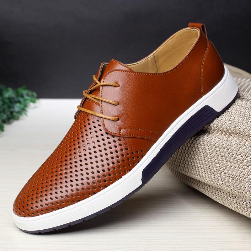 Mäns äkta läder Casual Oxford skor - Brunt nät - - Trenday