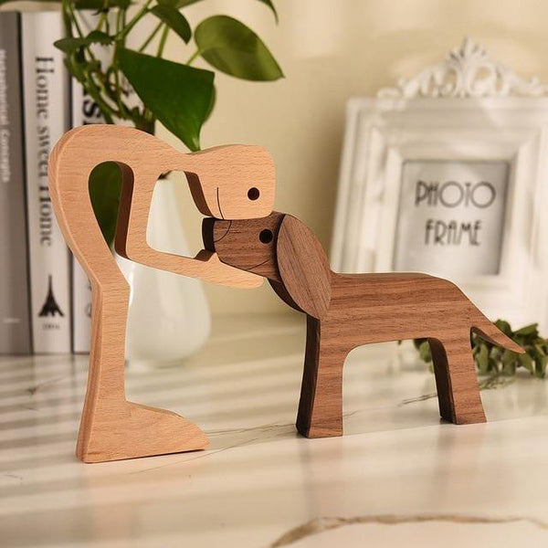 Treskulptur - Jag älskar min hund 1+1 GRATIS - Mann og hund - - old - Trenday