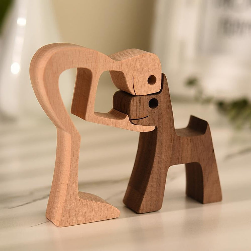 Treskulptur - Jag älskar min hund 1+1 GRATIS - Man och valp - - old - Trenday